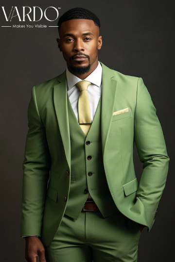 Elegant Honey Dew Green Three Piece Suit for Men