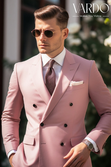 Dapper Men's Dusty Rose Double Breasted Suit