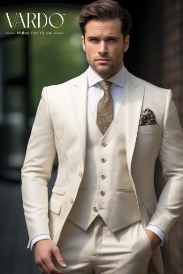 Men's Cream 3-Piece Suit - Luxurious Tailored Fit