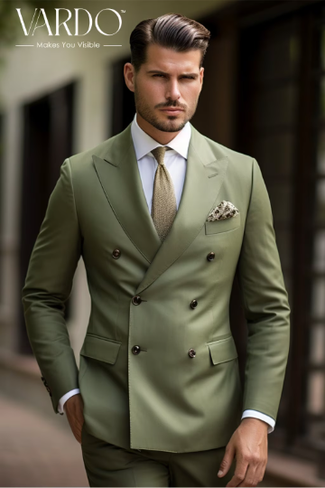 Olive Green Double Breasted Suit for Men