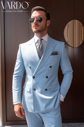 Light Sky Double Breasted Suit for Men