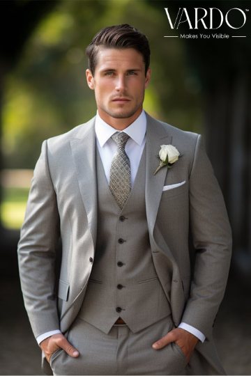 Premium Worsted Grey Three Piece Suit for Men