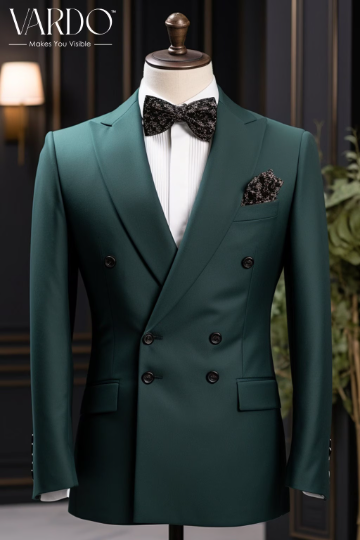 Classic Teal Double-Breasted Suit for Men