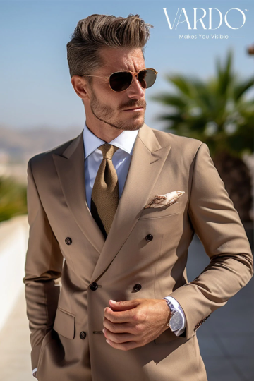 Premium Dessert Sand Brown Double Breasted Suit