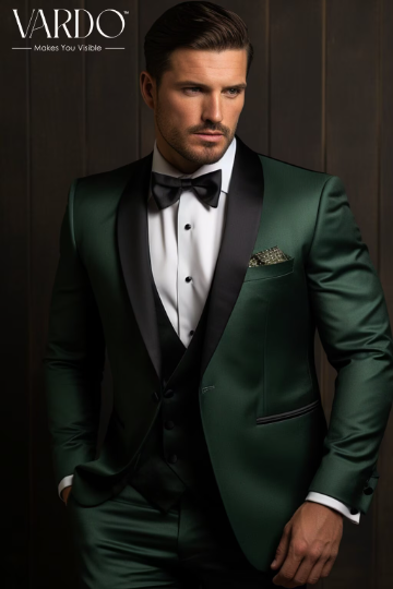 Stylish Men's Forest Green Double Breasted Tuxedo