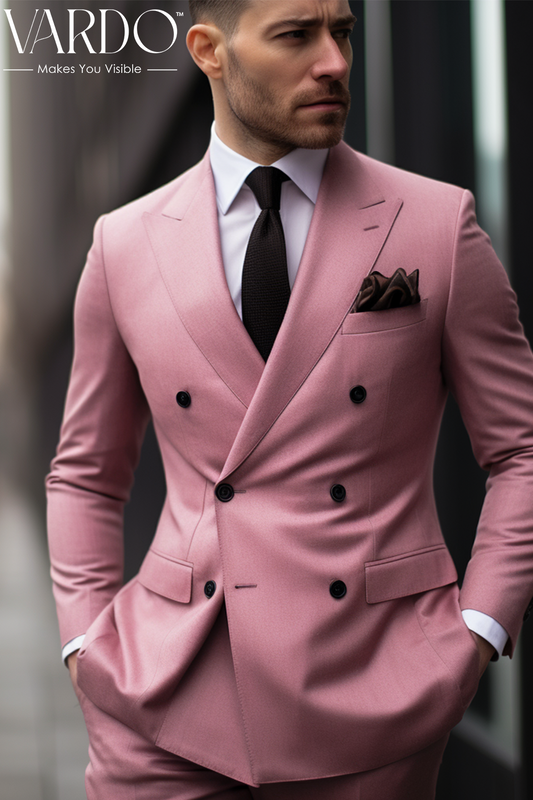 Elegant Dusty Rose Double Breasted Suit for Men