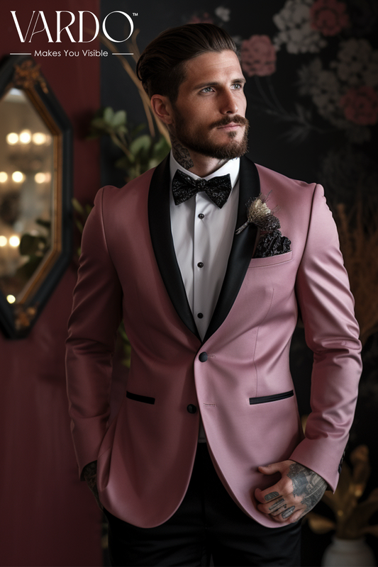 Dusty Rose Tuxedo Suit for Men-Elegant Wedding Attire