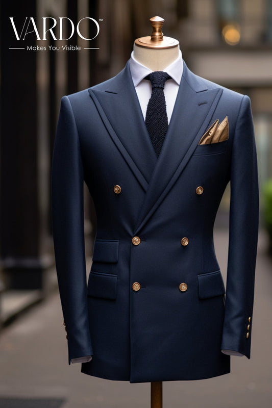 Classic Navy Blue Double-Breasted Suit for Men