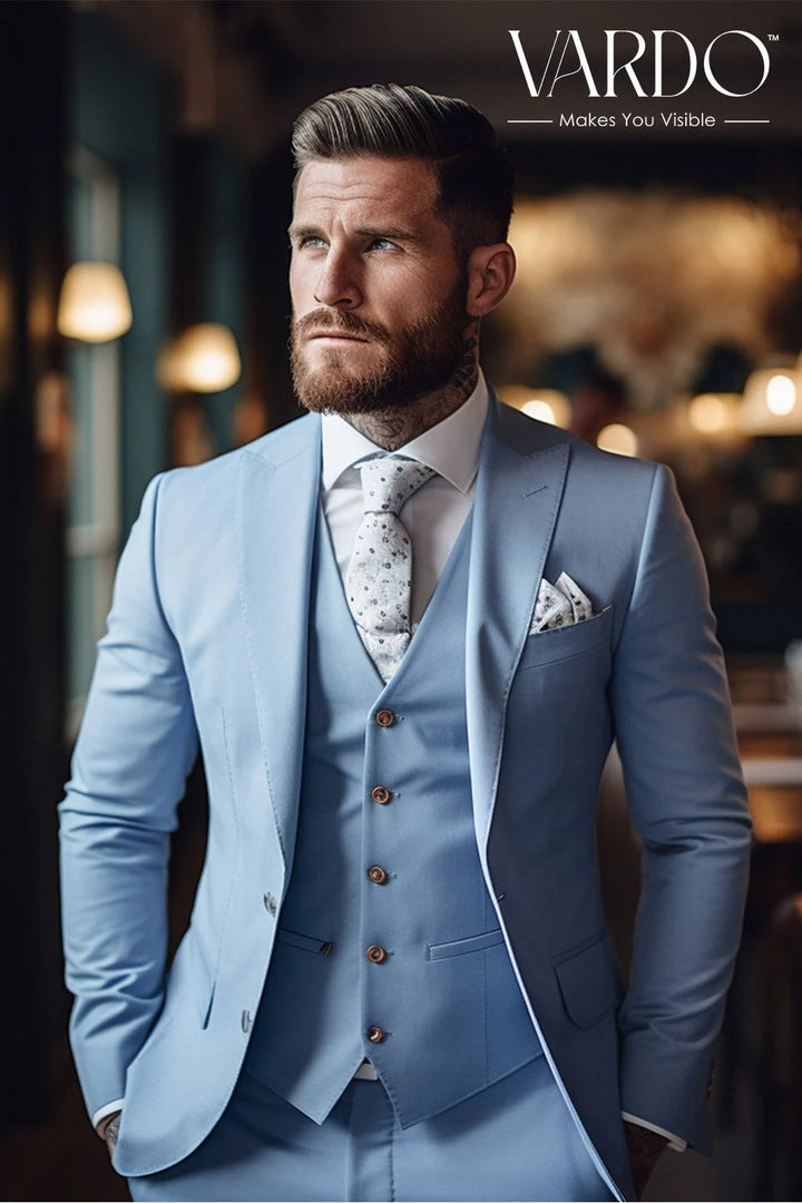 Icy Blue Three Piece Suit for Men - Elegant and Stylish Formal Wear