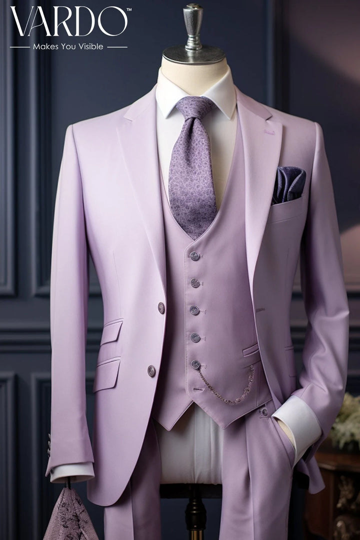 Modern Gentleman's Light Purple Three-Piece Suit