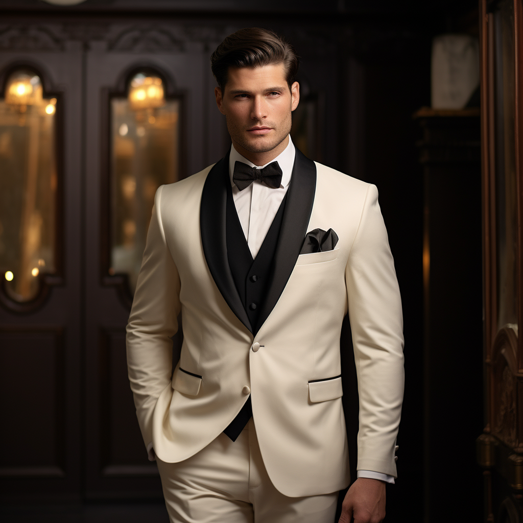 Cream Tuxedo with Black Satin Shawl Lapels