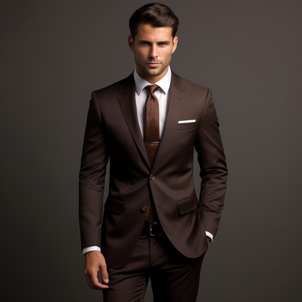 Dark Brown Two Piece Wedding and Business Suit for Men - Front View