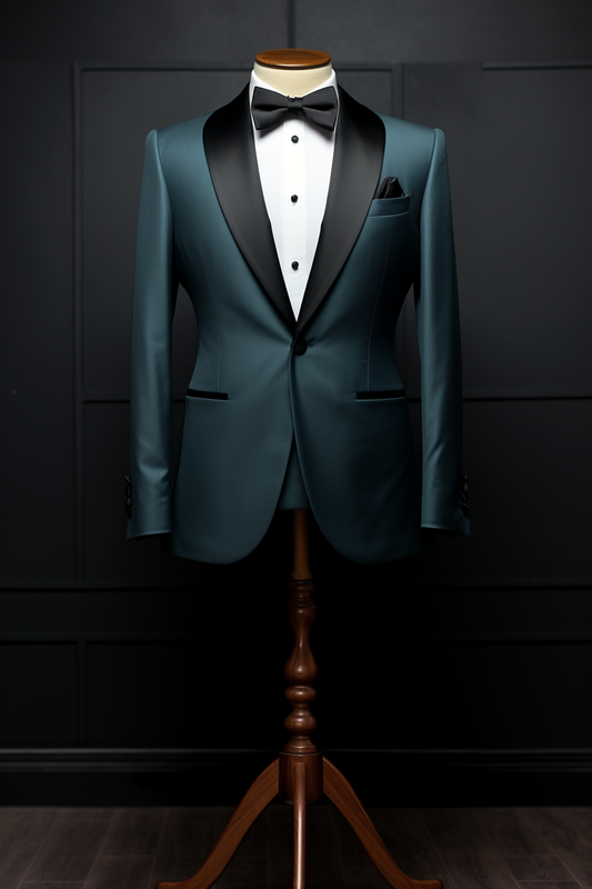 Distinguished Peacock Blue Tuxedo Wedding Suit for Men - Timeless Elegance