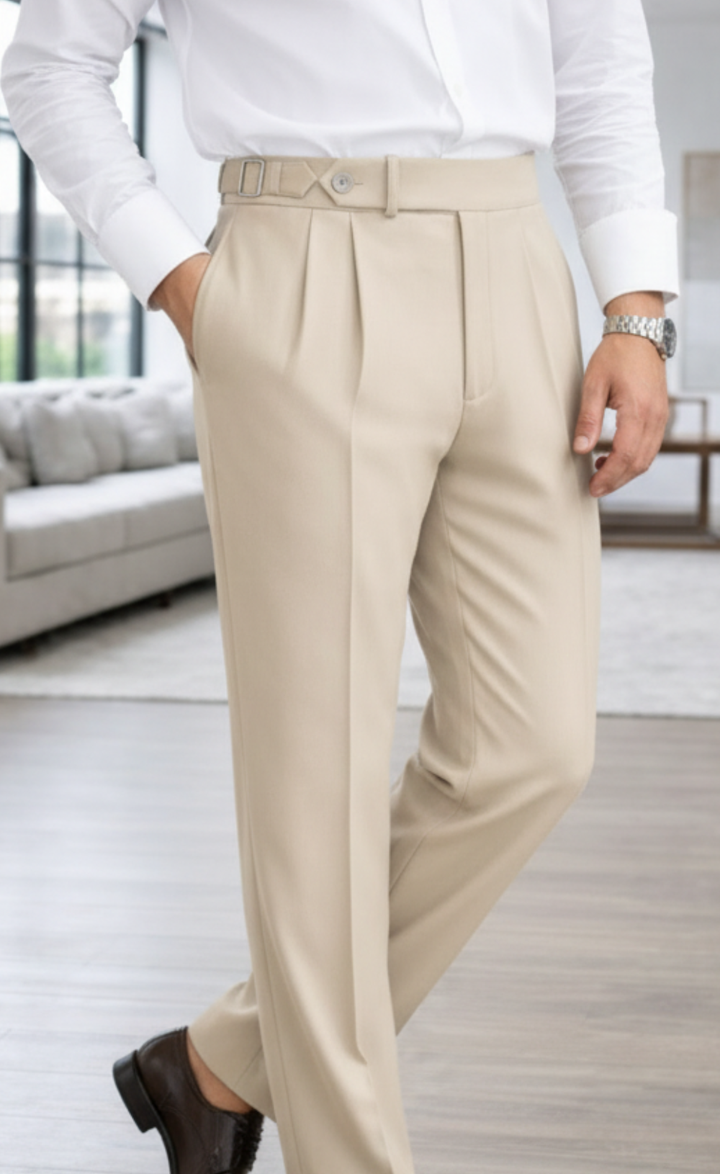 Men's Old Money Beige Pleated Trousers