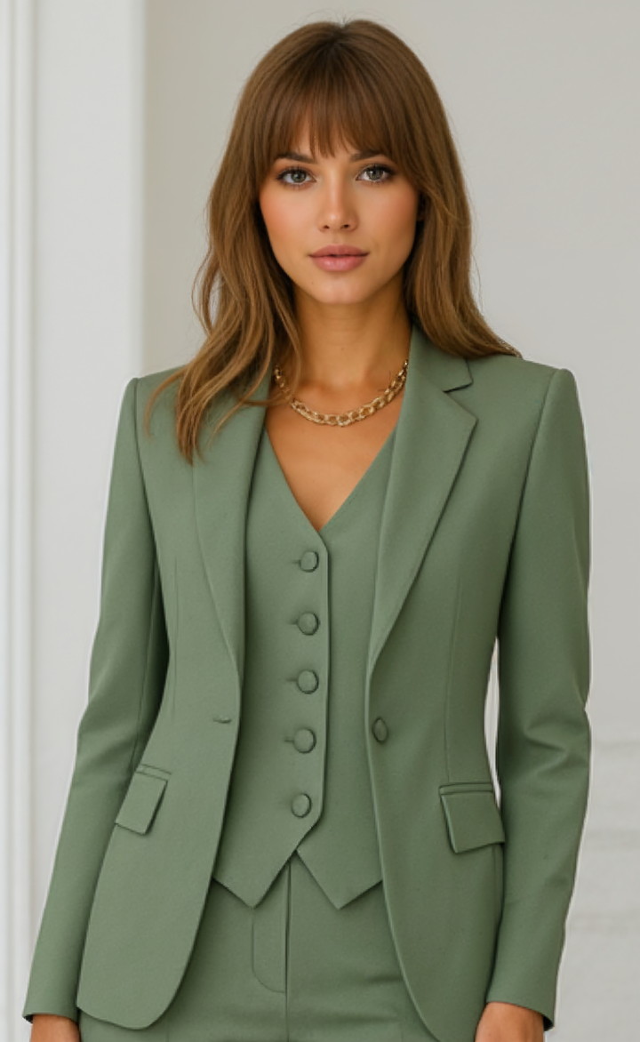 Sage Green Three-Piece Suit – Fresh, Feminine, and Fearless
